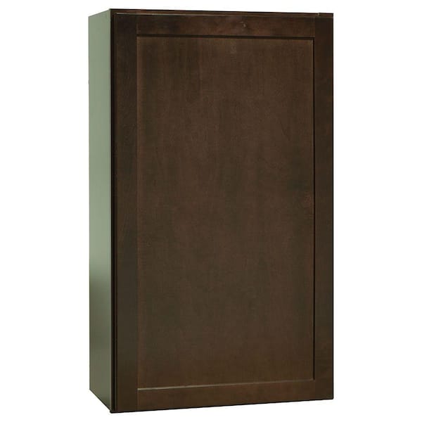 Hampton Bay Shaker 21 in. W x 12 in. D x 36 in. H Assembled Wall Kitchen Cabinet in Java