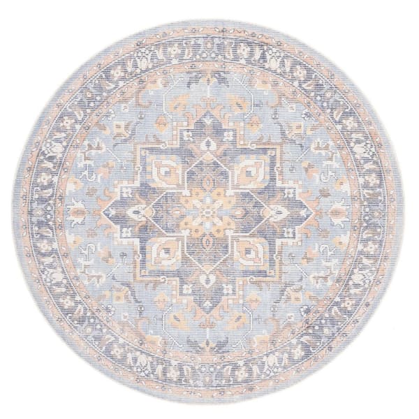 Circular Rug Rvt SAFAVIEH Restoration Vintage 6 ft. x 6 ft. Ivory/Light Blue Ornate ...