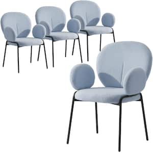 Celestial Modern Boucle Dining Chair Upholstered Seat and Back with Arms and Black Iron Frame Set of 4, Blue