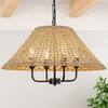 LamQee 21.6 in. 4-Light Black Bohemian Natural Rattan Chandelier with Hand Woven Shade 06FTL0299ART