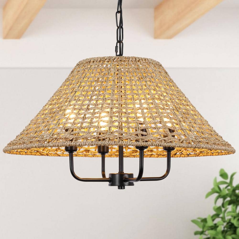 ELE Light & Decor Mira 5-Light 3 Tiers Handwoven Coastal Chandelier In Brass Braided Woven Shade Farmhouse Ceiling Light Fixture 3LPDW-SSS3 - The Home Depot