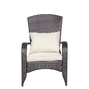 Brown Wicker Outdoor Dining Chair with Beige Cushion