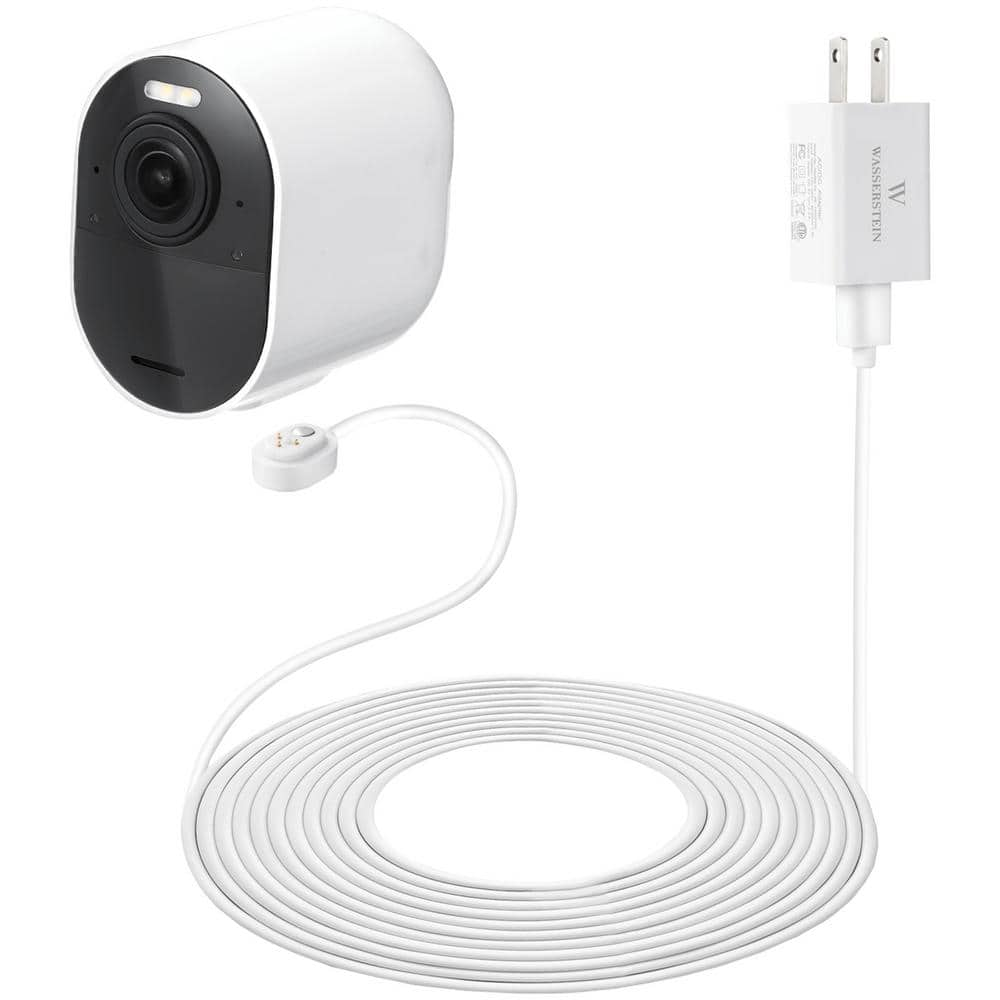 Wasserstein Arlo Ultra/Ultra 2 and Pro 3/Pro 4 Outdoor 25 ft. Magnetic Charging Cable with Quick Charge Power Adapter (White)