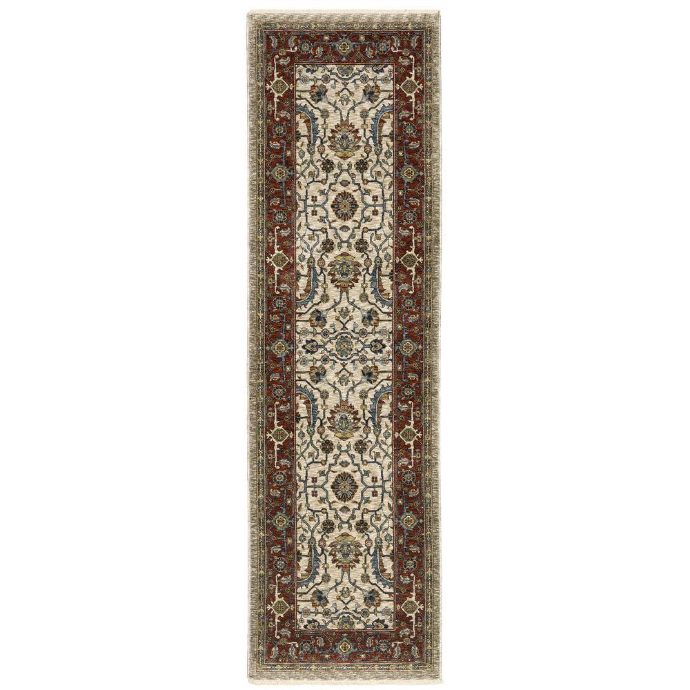 Ambrose Ivory/Red 2 ft. x 8 ft. Border Oriental Floral Polyester Fringe Edge Indoor Runner Area Rug price history on PriceWatchPro