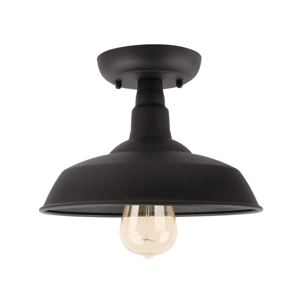 1-Light Black Outdoor Semi-Flush Mount Light