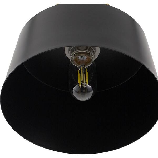 YANSUN 9.8 in. 1-Light Matte Black and Gold Bowl Semi-Flush