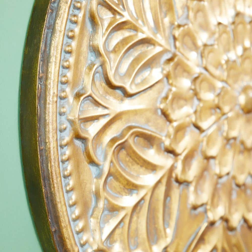 Gold Floral Embossed Iron Circular Wall Sculpture