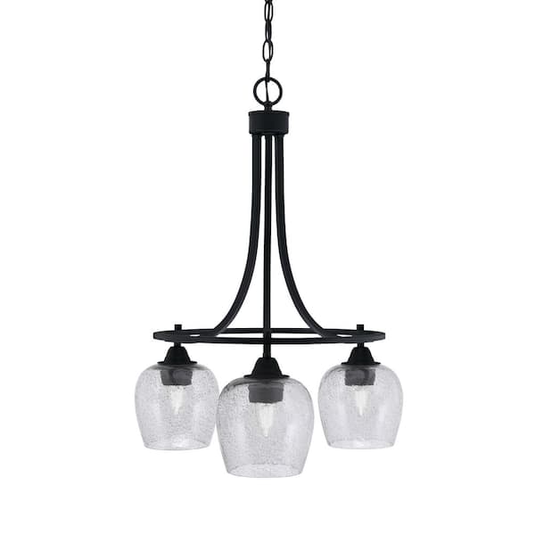Unbranded Madison 3-Light Matte Black Round Chandelier with 6 in. Smoke Bubble Glass Shades, No bulbs included