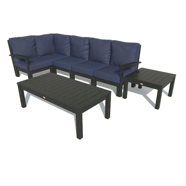 Highwood Bespoke Deep Seating 7-Piece Plastic Outdoor Sectional Set, Conversation Table, Side Table with Cushions