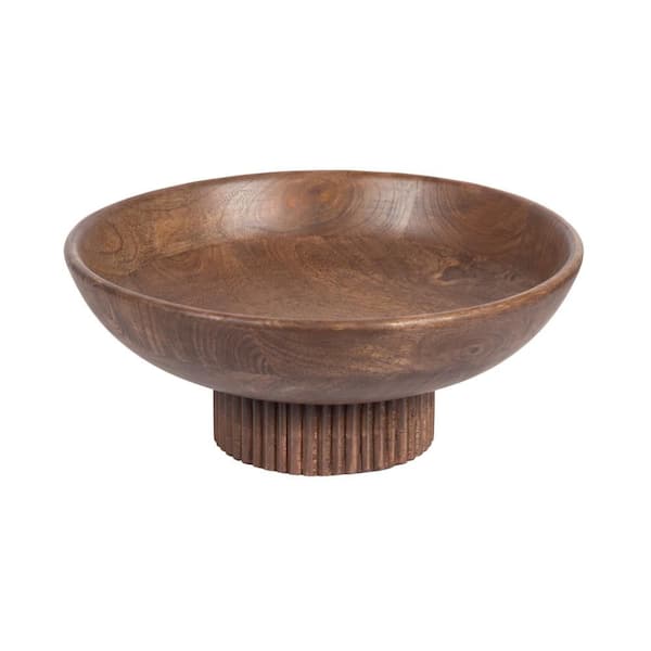 Rooks Walnut Brown Round Wood 12 in. Decorative Bowl