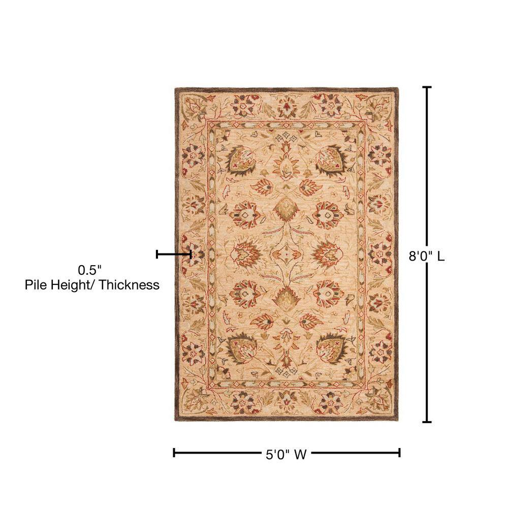 Elegant Beige Floral Hand-Tufted Wool Area Rug, 5' x 8'