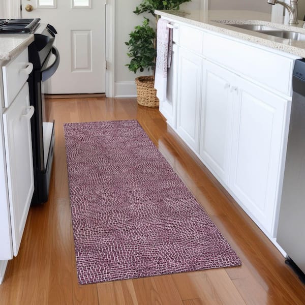 Mayfield Premium Machine Washable Abstract AMF1057 Eggplant 2 ft. 3 in. x 7 ft. 6 in. Runner Rug