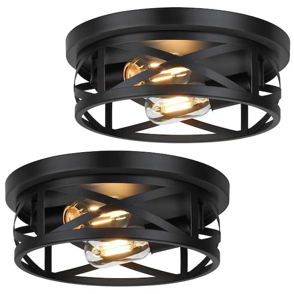 2-Light Flush Mount Ceiling Light Fixtures Farmhouse Black (Set of 2)