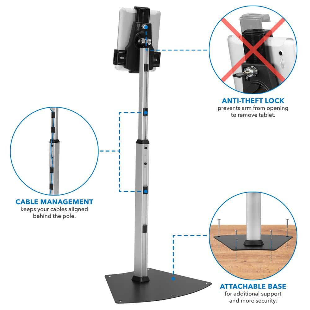 Adjustable Silver and Black Anti-Theft Tablet Floor Stand
