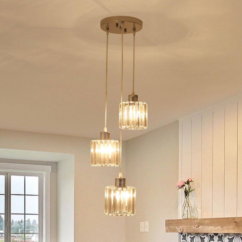 3-Light Chrome Crystal Pendant Light with Glass Shade-Ideal for Kitchen Island (Bulbs Not Included) price history on PriceWatchPro