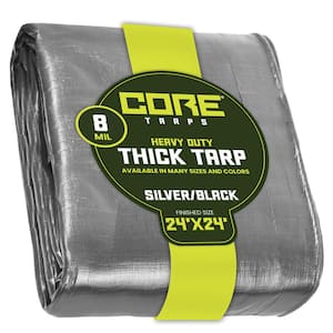 24 ft. x 24 ft. Silver/Black 8 Mil Heavy Duty Polyethylene Tarp, Waterproof, UV Resistant, Rip and Tear Proof