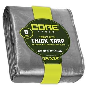 24 ft. x 24 ft. Silver and Black Polyethylene Heavy Duty 8 Mil Tarp, Waterproof, UV Resistant, Rip and Tear Proof
