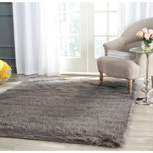 Faux Sheep Skin Gray 8 ft. x 10 ft. Gradient Solid Area Rug