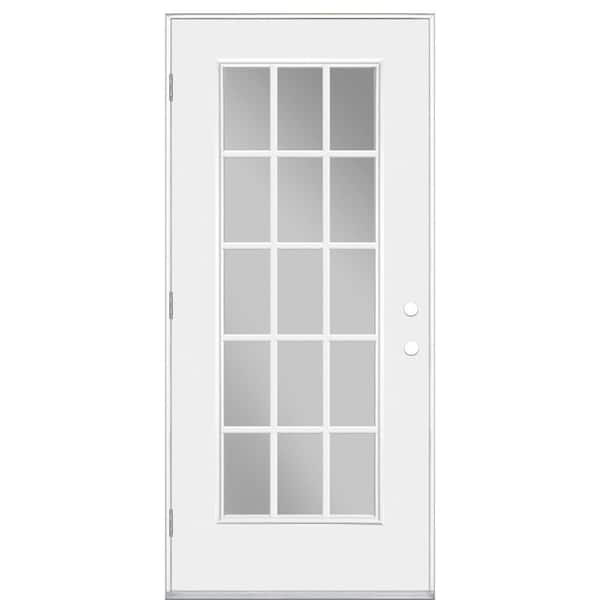 Masonite 32 in. x 80 in. Premium 15 Lite Primed Right-Hand Outswing Steel Prehung Front Exterior Door No Brickmold