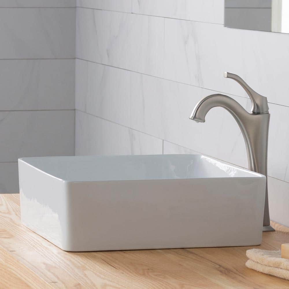Viva White Square Ceramic Vessel Bathroom Sink