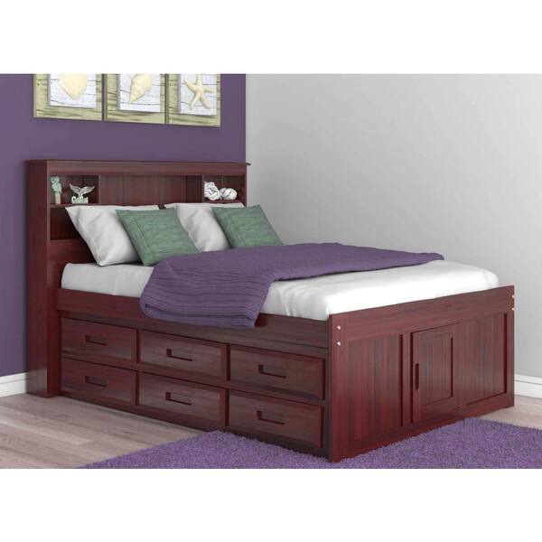 Platform Bed Rich Merlot, King Size Captains Bed With 12 Drawers