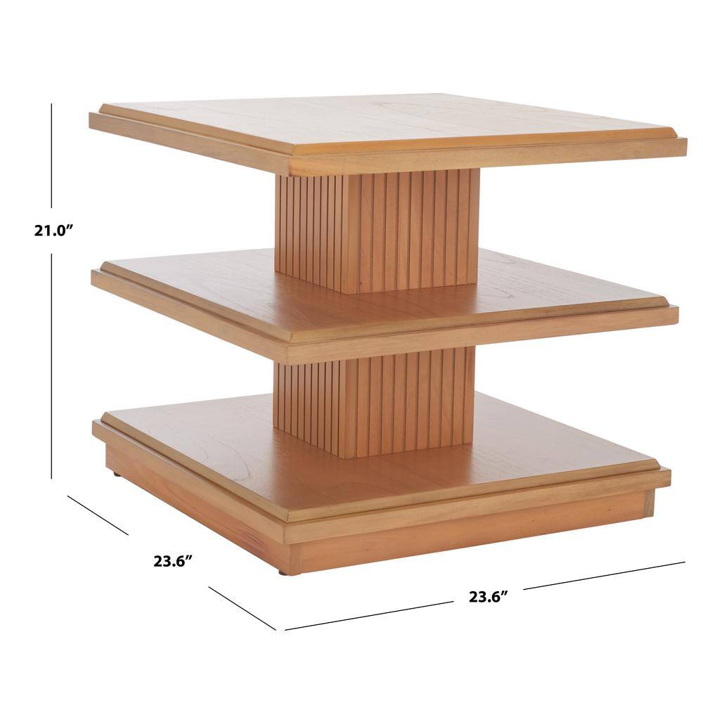 Natural Wood 3-Tier Square Accent Table with Ribbed Stand