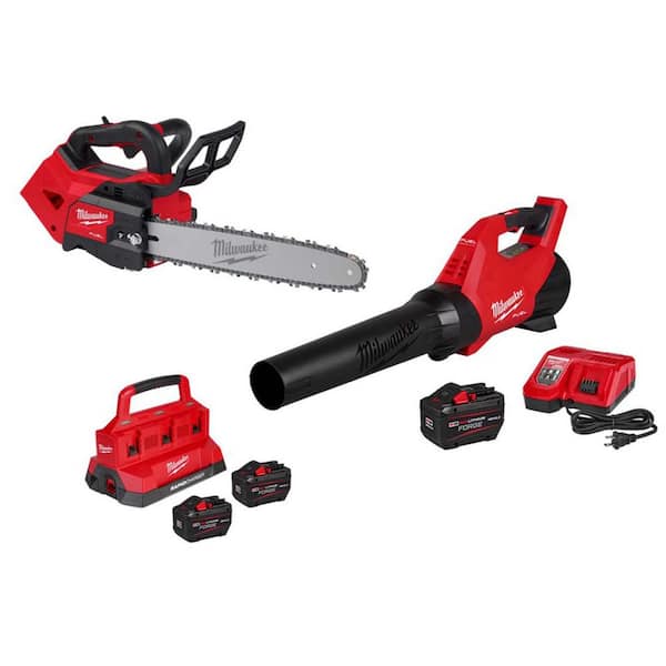 M18 FUEL 14 in. 18V Brushless Cordless Battery Top Handle Chainsaw w/ Blower Kit, (2) 12.0 AH FORGE Battery, Charger