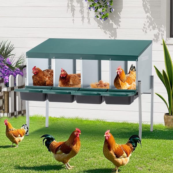3.5 ft. W x 1 ft. D Metal Shed, 4-Hole Chicken Nest with Legs and Cover, Outdoor Chicken Coop Farm Yard (3.5 sq. ft.)