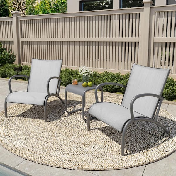 Crestlive Products 3-Piece Outdoor Gray Aluminum Patio Adirondack Chair with Table Set