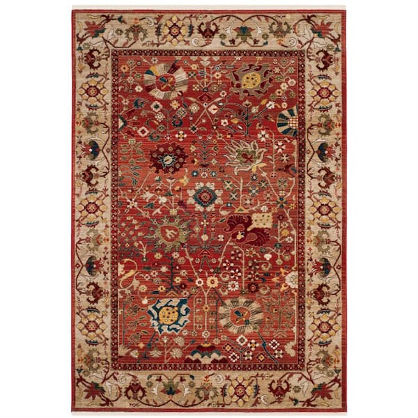 SAFAVIEH Kashan Red/Beige 5 ft. x 7 ft. Floral Border Area Rug