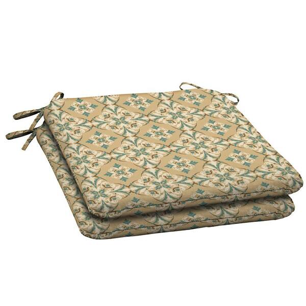 Hampton Bay Roux and Turquoise Medallion Outdoor Seat Pad (2-Pack)