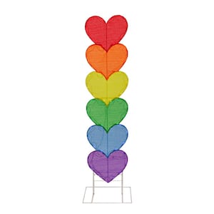 63 in. Stacked Rainbow Hearts with LED Lights