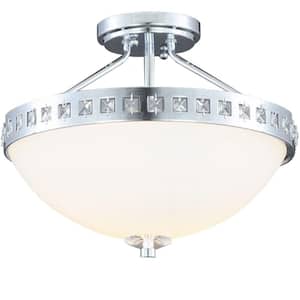 13.6 in. 2-Light Polished Chrome Semi-Flush Mount with Frosted Glass Shade