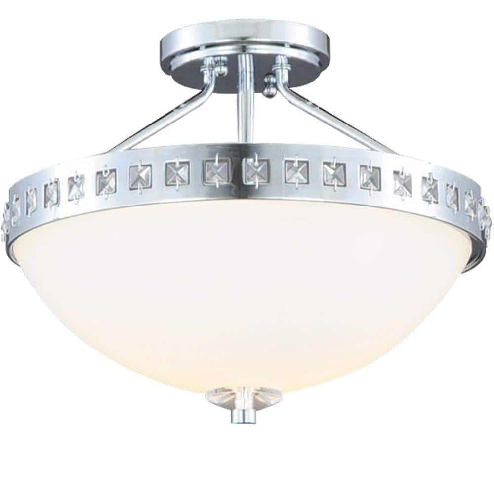 Hampton Bay 13.6 in. 2-Light Polished Chrome Semi-Flush Mount with Frosted  Glass Shade S352CH02 - The Home Depot