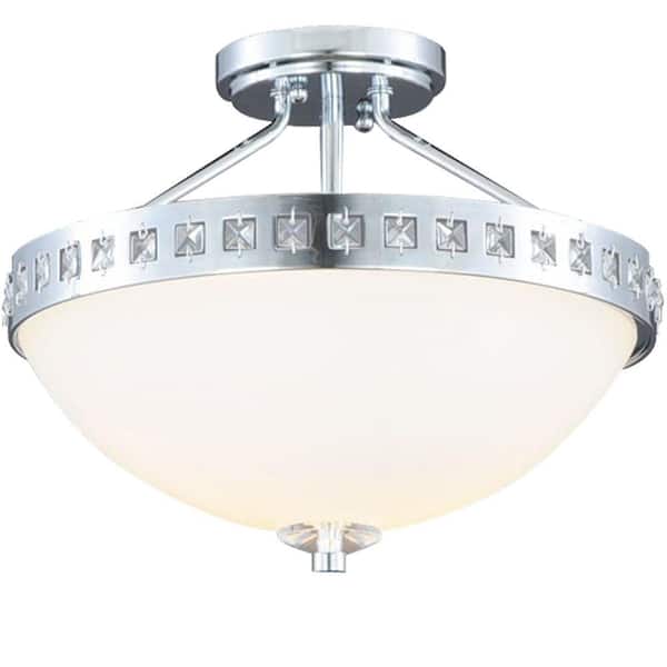 Hampton Bay 13.6 in. 2-Light Polished Chrome Semi-Flush Mount with Frosted Glass Shade