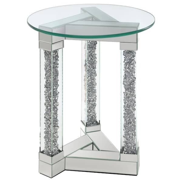 Coaster Octave 19.75 in. Mirrored Square Post Legs Round Glass Top end table