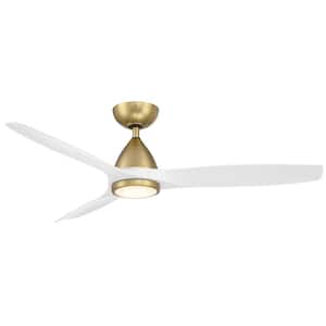 Skylark 54 in. 3-Blade Smart Indoor/Outdoor Ceiling Fan in Soft Brass Matte White 3000K Integrated LED and Remote