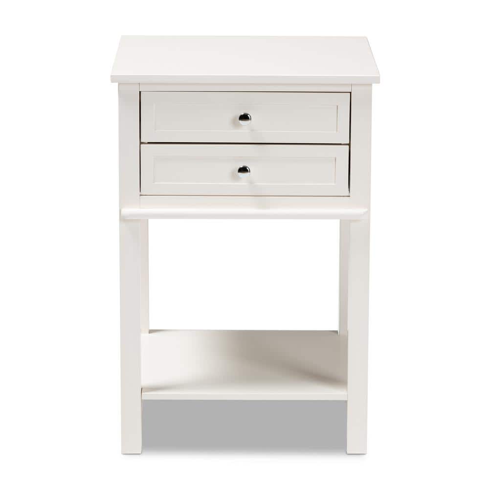 White Wood 2-Drawer Nightstand with Silver Knobs