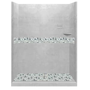 Newport 60 in. L x 30 in. W x 80 in. H Center Drain Alcove Shower Kit with Shower Wall and Shower Pan in Portland Cement