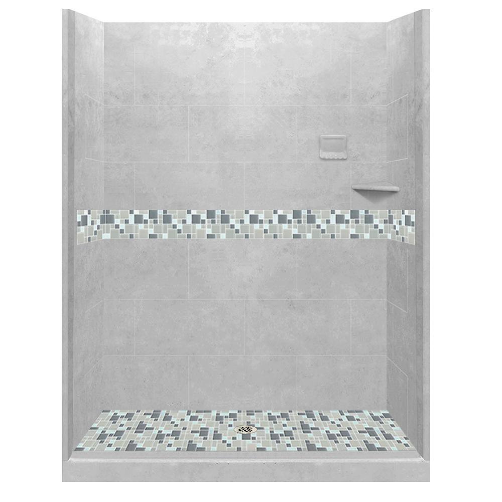 Newport 60 in. L x 42 in. W x 80 in. H Center Drain Alcove Shower Kit with Shower Wall and Shower Pan in Portland Cement price history on PriceWatchPro