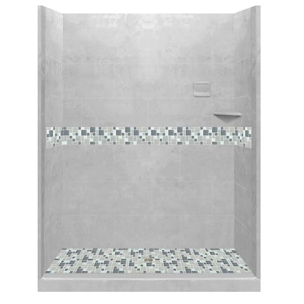American Bath Factory Newport 54 in. L x 36 in. W x 80 in. H Alcove Shower Kit with Shower Wall and Shower Pan in Portland Cement
