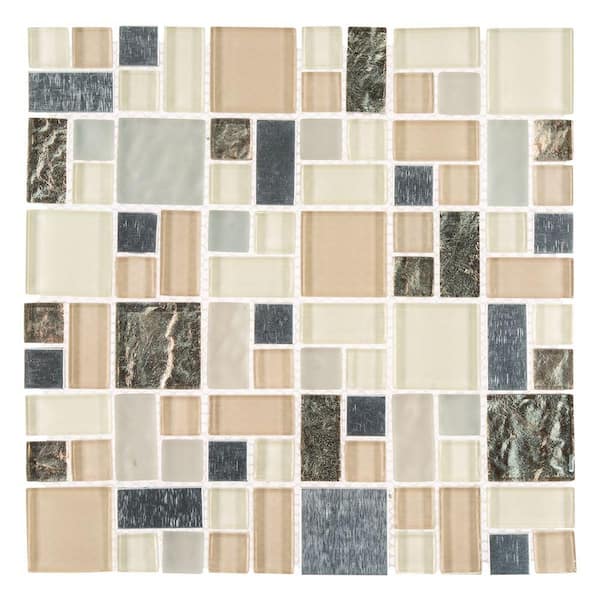 Royal Glaze Cream 11.875 in. x 11.875 in. Square Mixed Glass and Metal Mosaic Tile (0.979 sq. ft./Each)
