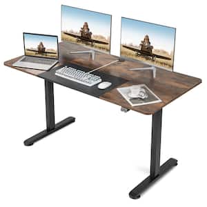 55 in. Rectangular Rustic Brown Wood Height Adjustable Electric Standing Desk Sit to Stand Electric Desk Powerful Motor