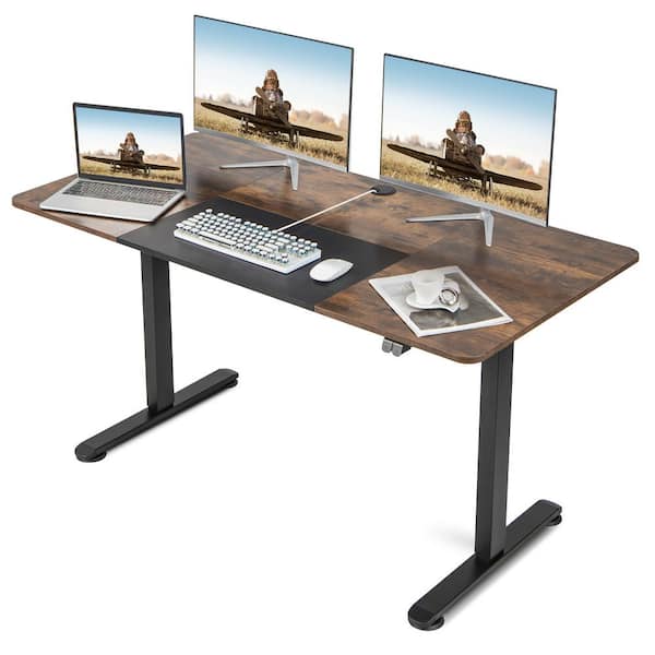 Costway 48 in. Rectangular Brown Electric Wood Sit to Stand Desk