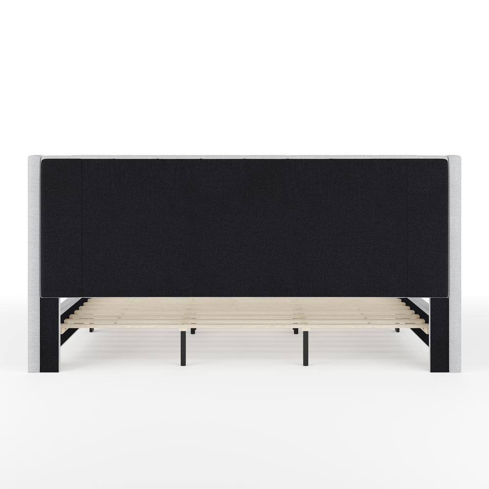 Gray King Upholstered Platform Bed with Linen Wingback Headboard