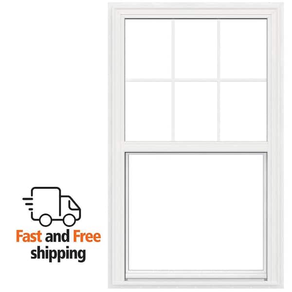 V-2500 35.5 in. x 59.5 in. Single Hung Vinyl LowE White Nailfin Brickmould Frame New Construction Tilt-In Window w/Grids