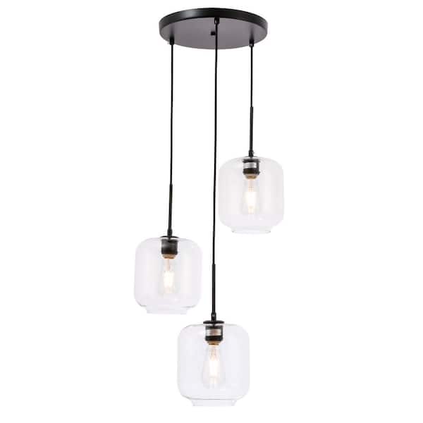 Unbranded Timeless Home Conor 3-Light Black Pendant with Clear Glass Shade