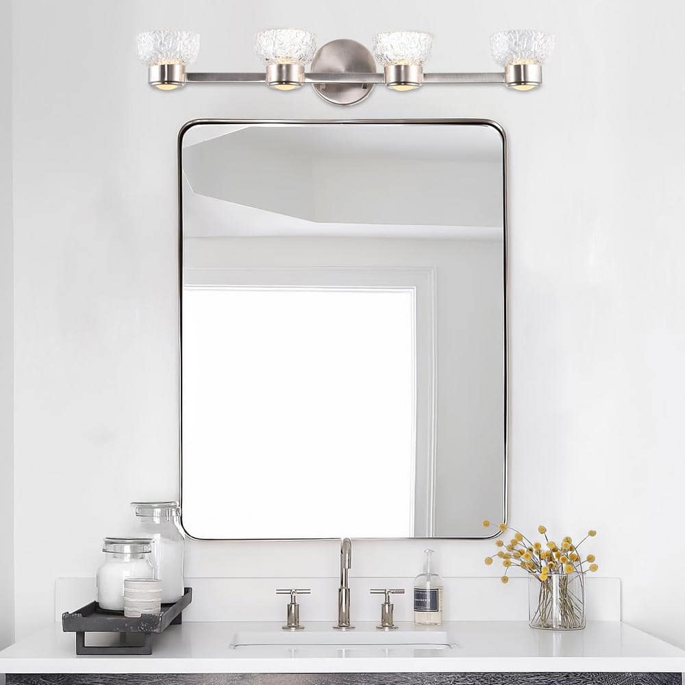 Imogen 31" Brushed Nickel LED Vanity Light with Etched Glass Shades
