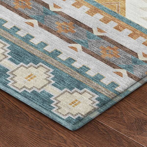 Mayfield Premium Machine Washable Abstract AMF2539 Teal 2 ft. x 3 ft. Accent Rug