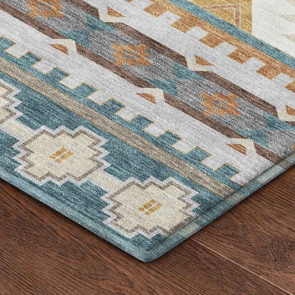 Mayfield Premium Machine Washable Abstract AMF2539 Teal 3 ft. x 4 ft. Area Rug